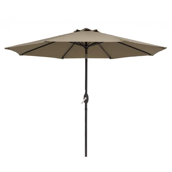 Unbranded 9 ft. Steel Brown Outdoor Tiltable Patio Umbrella Market Umbrella With Crank Lifter