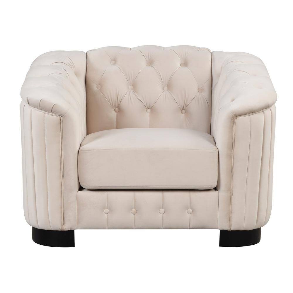 41.5 in. Square Arm Velvet Rectangle Sofa with Thick Removable Seat Cushion in. Beige