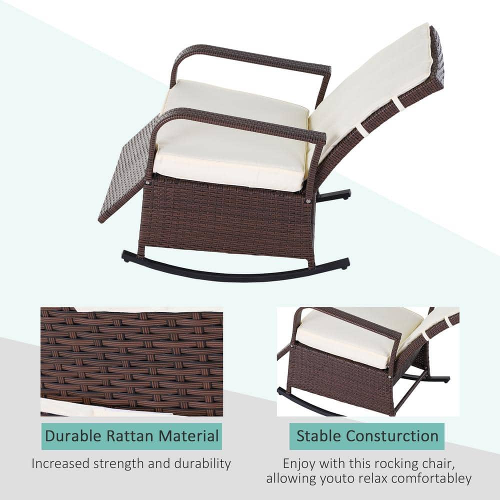 Brown Steel Frame Outdoor Rocking Chair with Beige Cushions