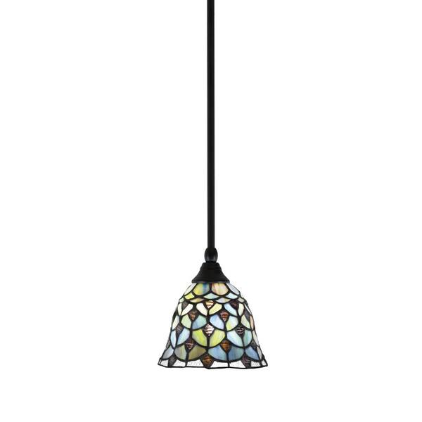Unbranded Sparta 100-Watt 1-Light Matte Black Shaded Pendant Light Mini Pendant with 7 in. Crescent Art Glass, No Bulb Included