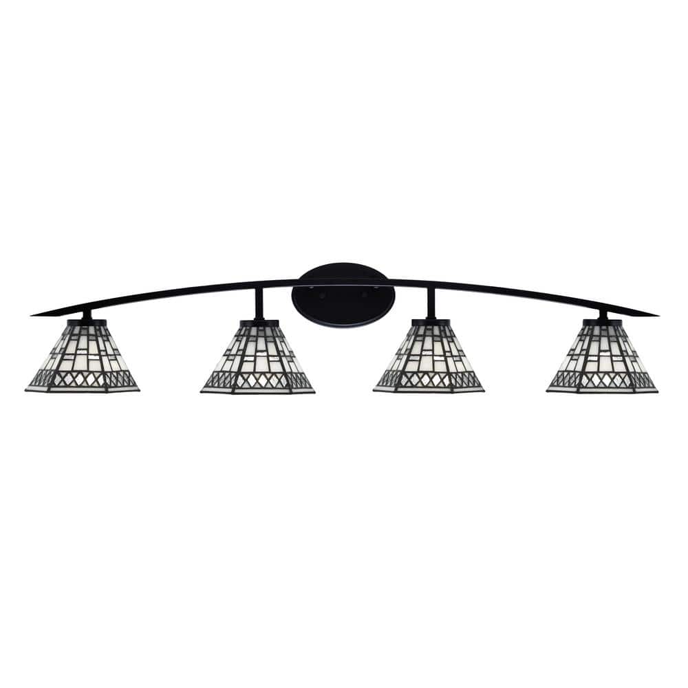 Siena 40 in. 4-Light Matte Black Vanity-Light with 7 in. Pewter Art Glass S