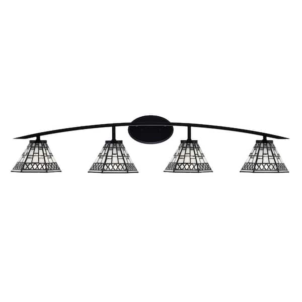 Unbranded Siena 40 in. 4-Light Matte Black Vanity-Light with 7 in. Pewter Art Glass Shades No Bulbs Included