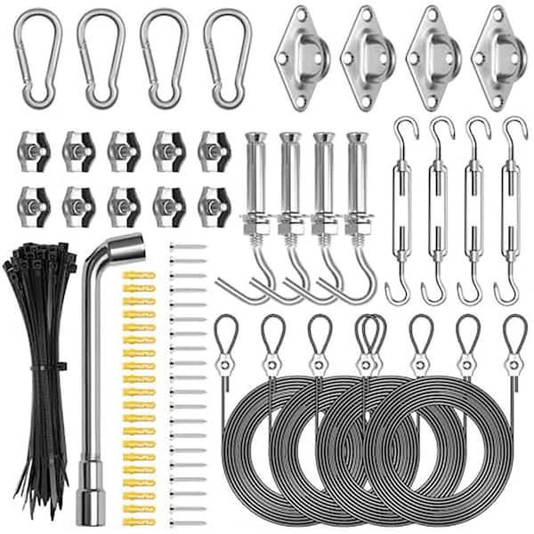 121-Piece Stainless Steel Sun Shade Sail Hardware Kit with 4-Piece 10ft Nylon Coated Cable Wire for Outdoor Patio Canopy