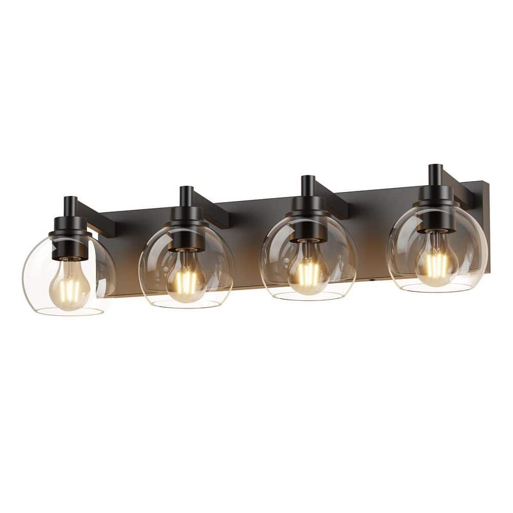 Modern 26.4 in. 4-Light Matte Black Bathroom Vanity Light with Clear Glass Shades Classic Wall Sconce for Damp Location price history on PriceWatchPro