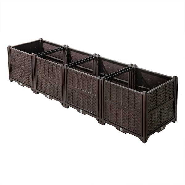 62.8 in. L Coffee Plastic Material Rectangle Indoor/Outdoor Planting Box with Planting Kit (1-Pack)