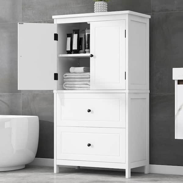 23.6 in. W x 11.8 in. D x 43.3 in. H White MDF Freestanding Linen Cabinet with Adjustable Shelf