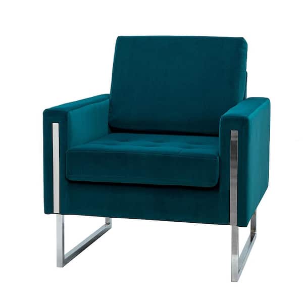 JAYDEN CREATION Dardanus Modern Teal Velvet Club Chair with Embedded Metal Armrests