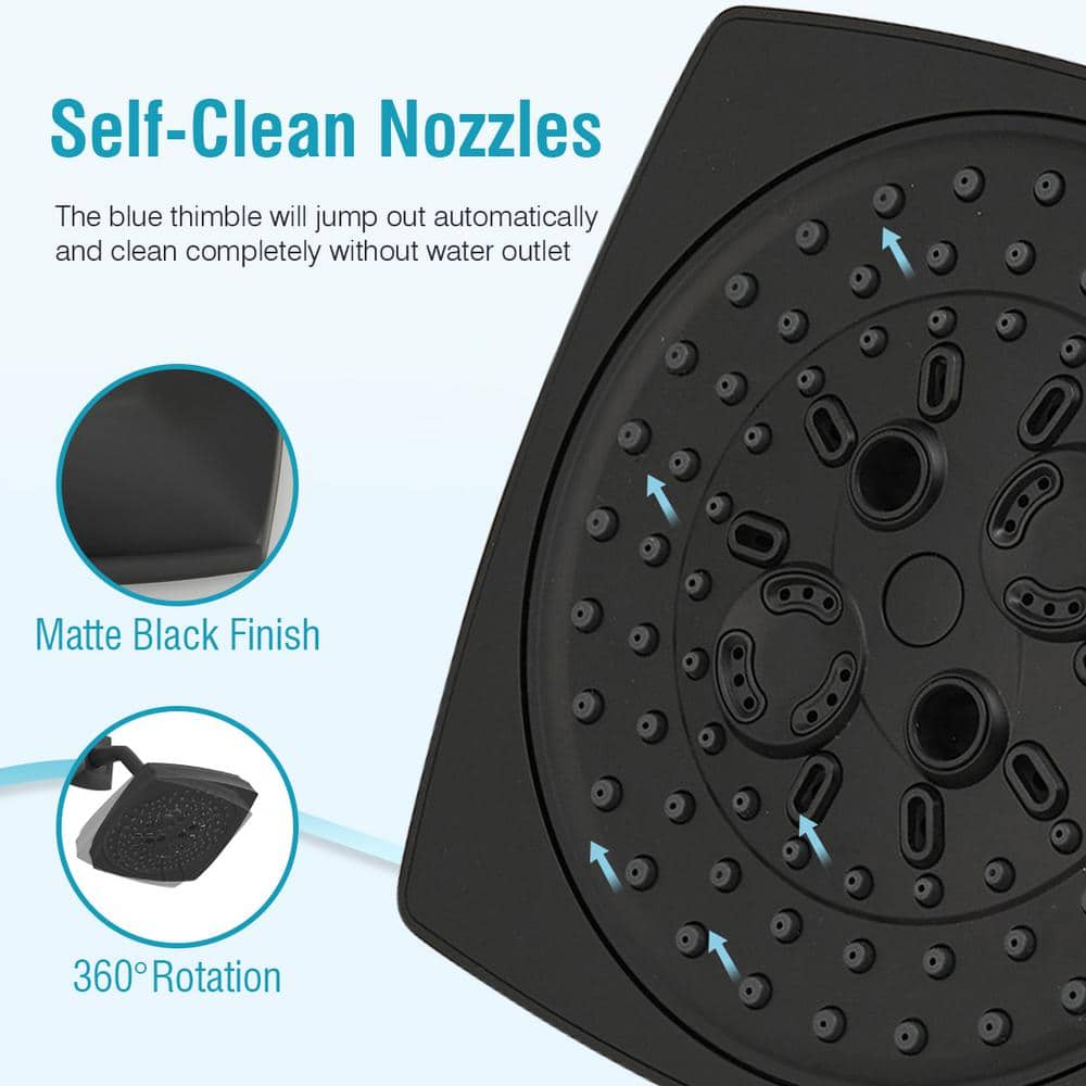 Matte Black Square Rainfall Shower Faucet Set with Tub Spout