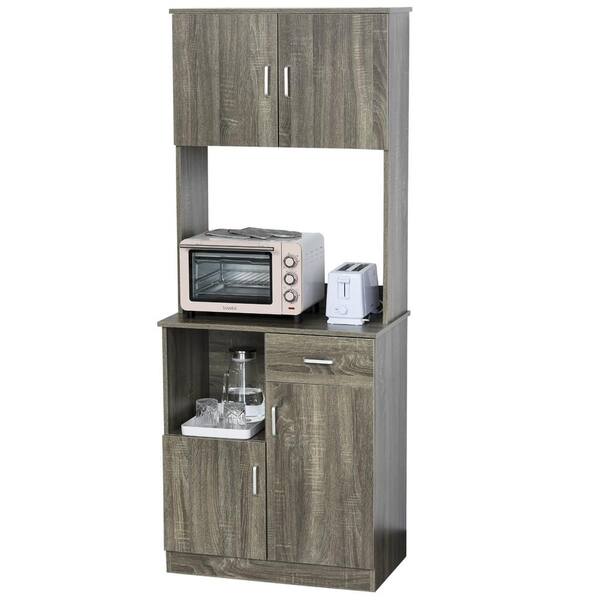 HOMCOM 5-Shelf Grey Kitchen Pantry Cabinet with Adjustable Shelves and ...