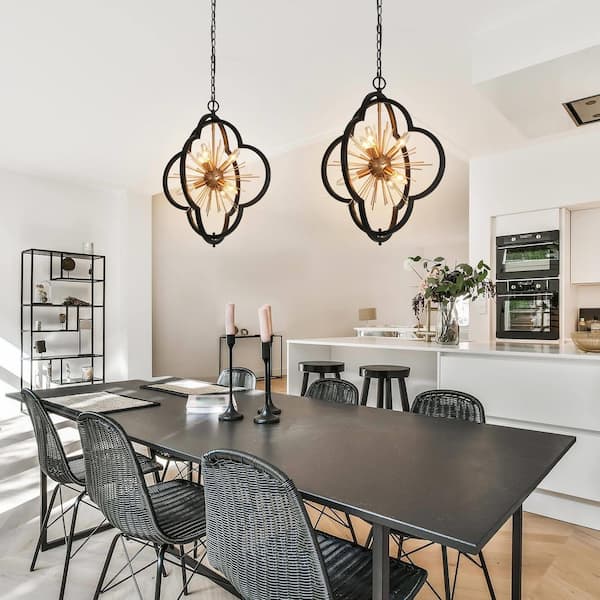 20 in. 6-Light Farmhouse Dark Gold Pendant Light, Modern Black DIY Sputnik Chandelier, Dining Room Pendant Hanging Light