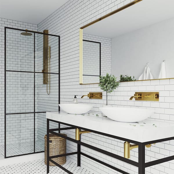 Titus Two Handle Single-Hole Wall Mount Bathroom Faucet in Matte Brushed Gold