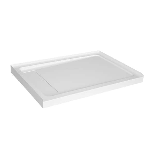 Glacier Bay 48 in. L x 34 in. W x 3.8 in. HW Alcove Concealed Drain Shower Pan Base with Left Drain in White