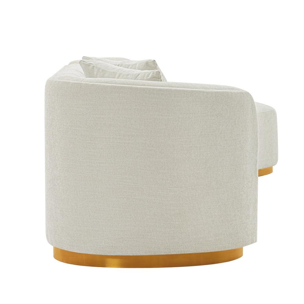 Ivory Linen Upholstered 2-Piece Sectional Sofa with Golden Base