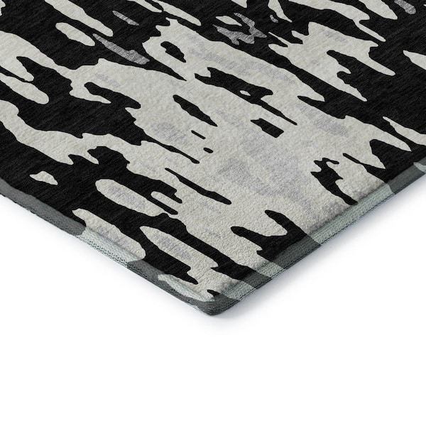 Mayfield Premium Machine Washable Abstract AMF957 Black 1 ft. 8 in. x 2 ft. 6 in. Area Rug