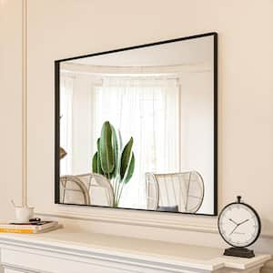 32 in. W x 40 in. H Black Aluminum Rectangle Framed Tempered Glass Wall-mounted Mirror