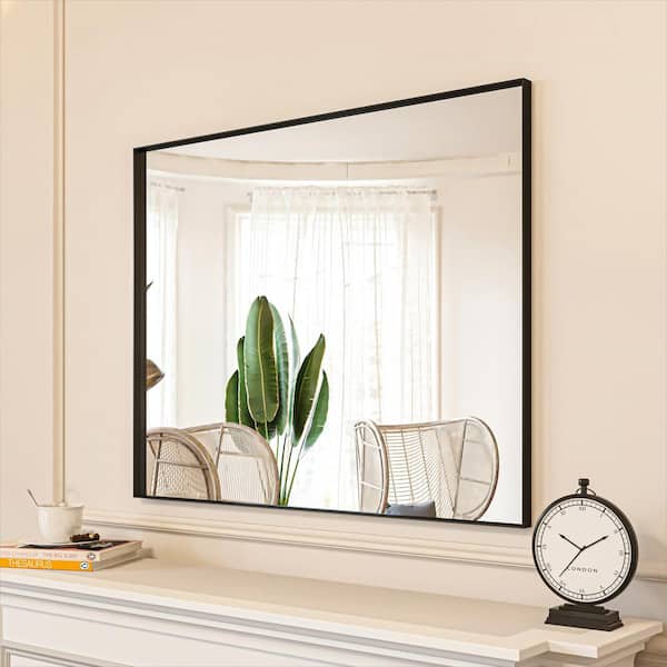 ORGANNICE 32 in. W x 40 in. H Black Aluminum Rectangle Framed Tempered Glass Wall-mounted Mirror