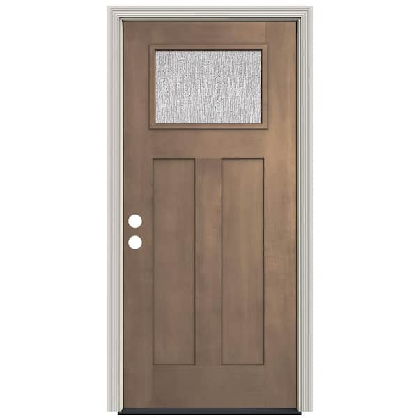 JELD-WEN Design Pro Fir 36 in. x 80 in. 2 Panel Right Hand 1 Lite Rain Warm Toffee Fiberglass Prehung Front Door