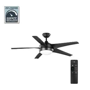 Windward IV 52 in. Indoor LED Matte Black Ceiling Fan with Dimmable Light Kit, Remote Control and Reversible Motor