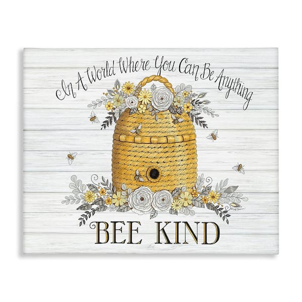 In A World Bee Kind Motivational Phrase Beehive by Deb Strain Unframed Typography Graphic Art Print 16 in. x 20 in.