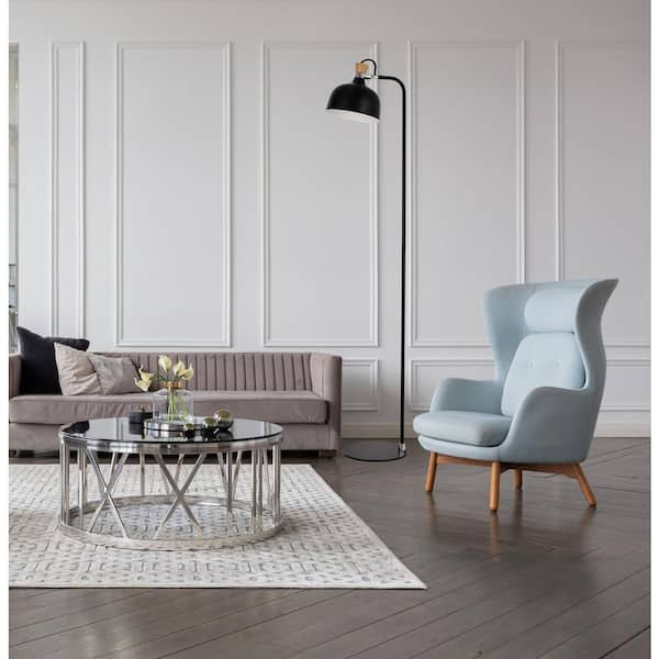 62 in. Black Arc Floor Lamp for Living Room with Steel Dome Shade