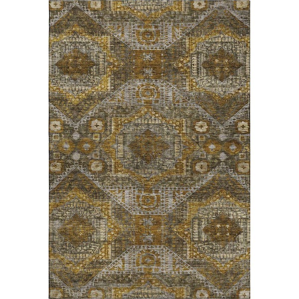 Mayfield Premium Machine Washable Abstract AMF1928 Brown 5 ft. x 7 ft. 6 in. Area Rug