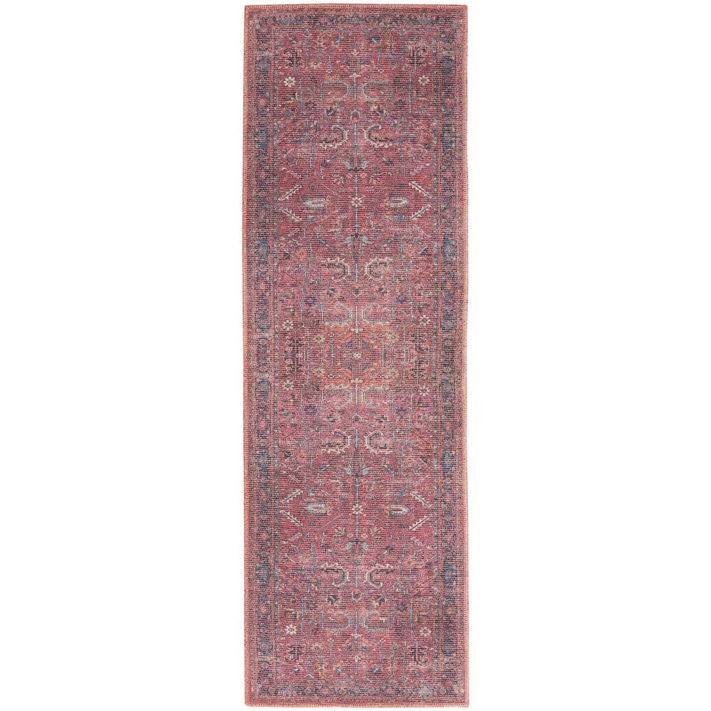 Brick Red Floral Cotton Chenille Runner Rug 2'2" x 12'