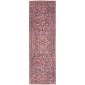 Machine Washable Series 1 Brick 2 ft. x 12 ft. Bordered Traditional Runner Area Rug