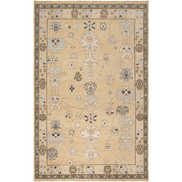 Sivas 8 ft. x 10 ft. Light Gold/Beige Floral Border Area Rug