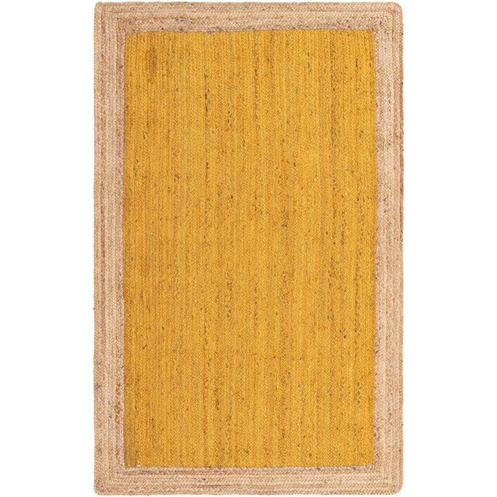 Handmade Yellow Braided Jute Rectangular Area Rug