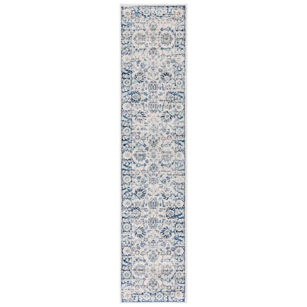 Brentwood 2 ft. x 9 ft. Blue/Light Gray Oriental Floral Ornate Runner Rug