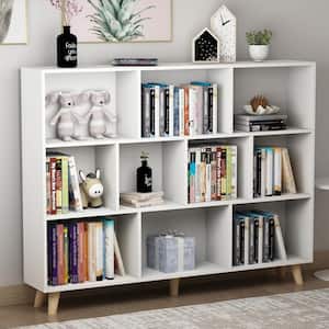 55.1 in. W x 42.1 in. H White Wood 10- -Shelf Freestanding Standard Bookcase Display Bookshelf