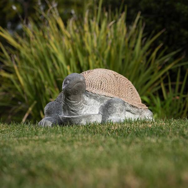 XBRAND 20.1 in. L Yellow/Grey Polystone Rope Shell Turtle Statue