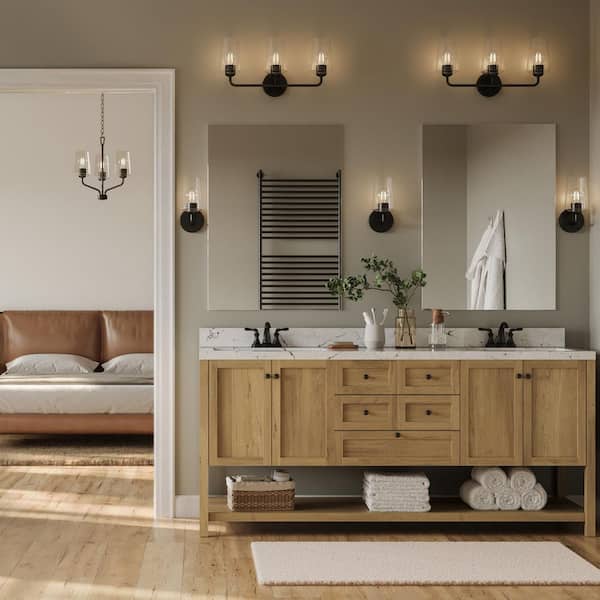 Celino 23.5 in. 3-Light Black Bathroom Vanity Light with Clear Glass Shade