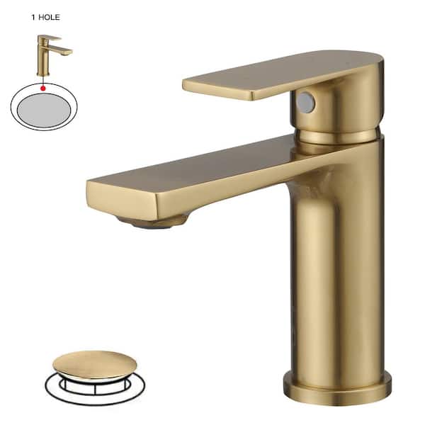 BWE Single Handle Single Hole Modern Bathroom Faucet for Sink Drip-Free Vanity Sink Faucet in Brushed Gold