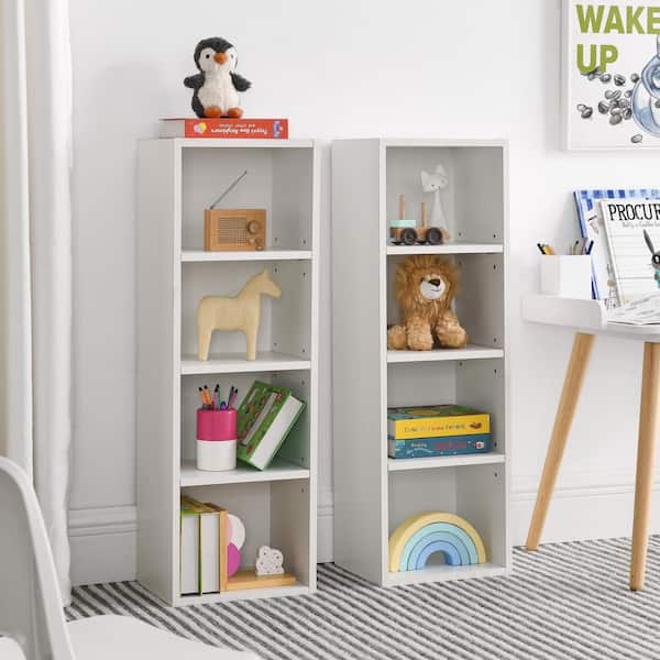 8-Shelf White Media Storage Tower, Adjustable MDF Bookcase for CDs and DVDs and Books