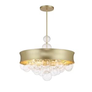 Verdi Square 60-Watt 8-Light Soft Gold Bubble Pendant Light to Semi Flush with Clear Glass Orbs and No Bulbs Included