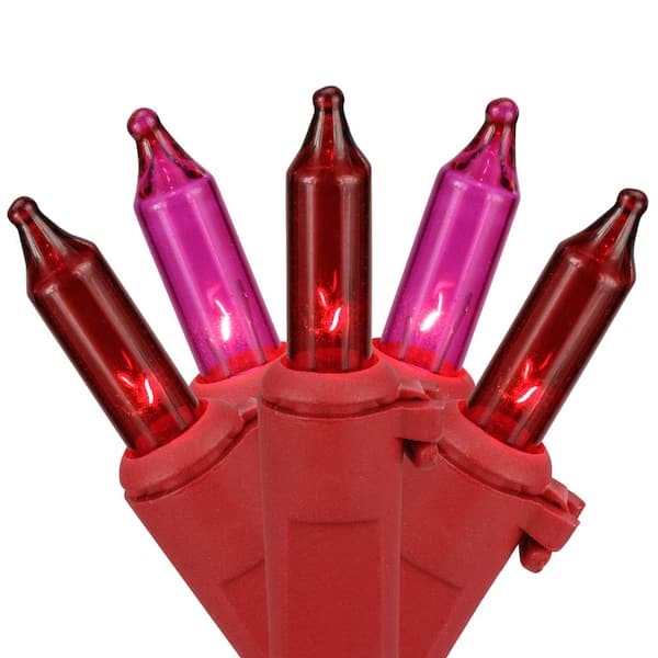 50-Count Red and Pink Mini Christmas Light Set 10 ft. Red Wire