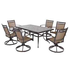 Angelica 7-Piece Aluminum 28" H Outdoor Dining Set with 6 Swivel Chairs and Rectangular Table