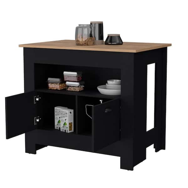 Black Particle Board 26.6 in. Kitchen Island with Open Shelf