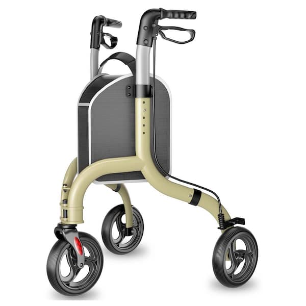 3-Wheel Rollator Walker for Seniors, Lightweight Foldable Aluminum Rollator with Adjustable Height in Champagne