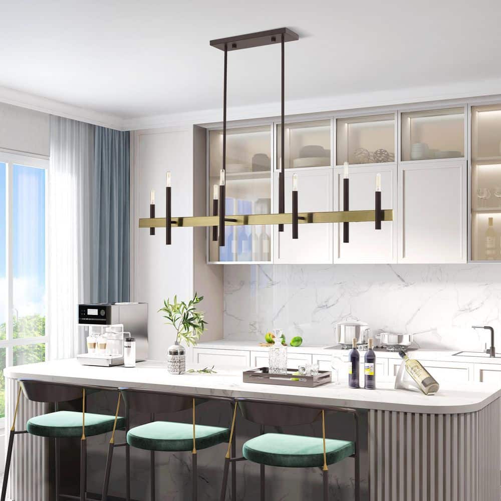 Denmark 8-Light Bronze and Brass Linear Chandelier