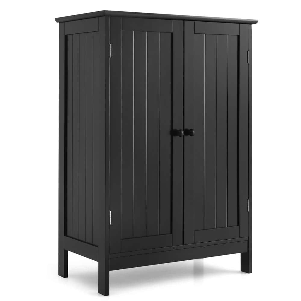 Gymax 23.5 in. W x 14 in. D x 34.5 in. H Black Bathroom Floor Storage ...