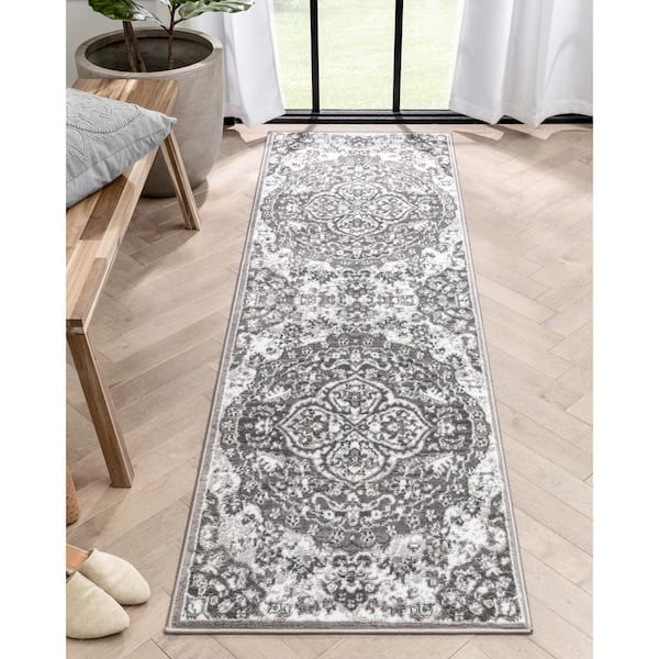 Well Woven Patras Grey Vintage Oriental Medallion 2x7 (2'3 x 7'3