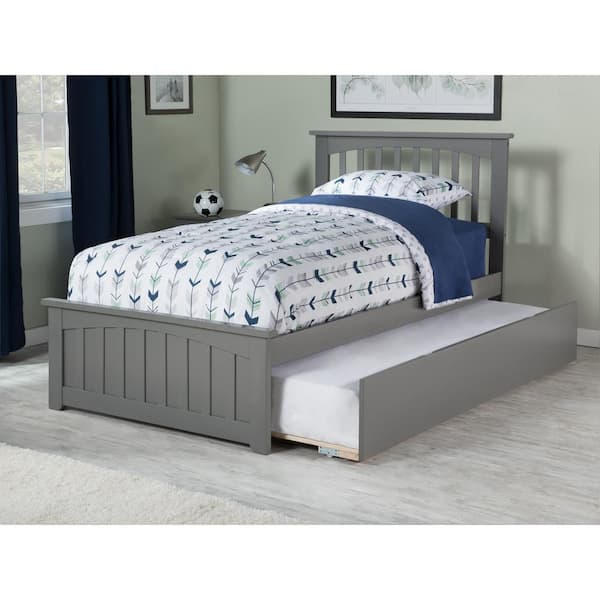 AFI Mission Twin Platform Bed with Matching Foot Board with Twin Size Urban Trundle Bed in Grey
