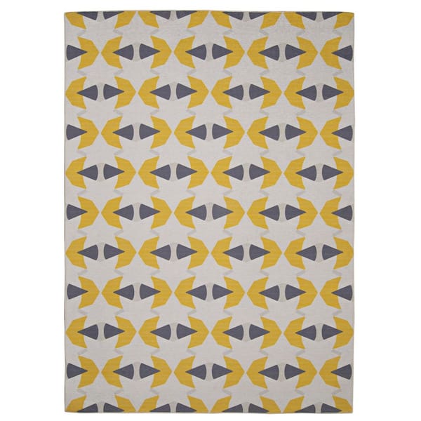 Henderson Ivory and Yellow 5 ft. x 7 ft. Washable Polyester Indoor/Outdoor Area Rug