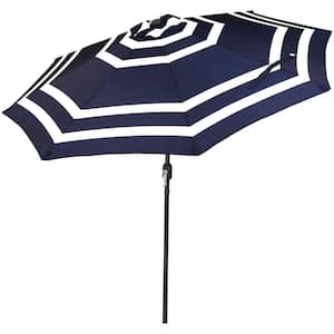 9 ft. Aluminum Market Tilt Patio Umbrella in Navy Blue Stripe