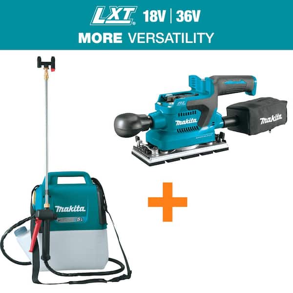 Makita 18V LXT Lithium-Ion Cordless 1.3 Gallon Sprayer (Tool Only) w/ 18V LXT Lithium-Ion Brushless 1/3 Sheet Finishing Sander