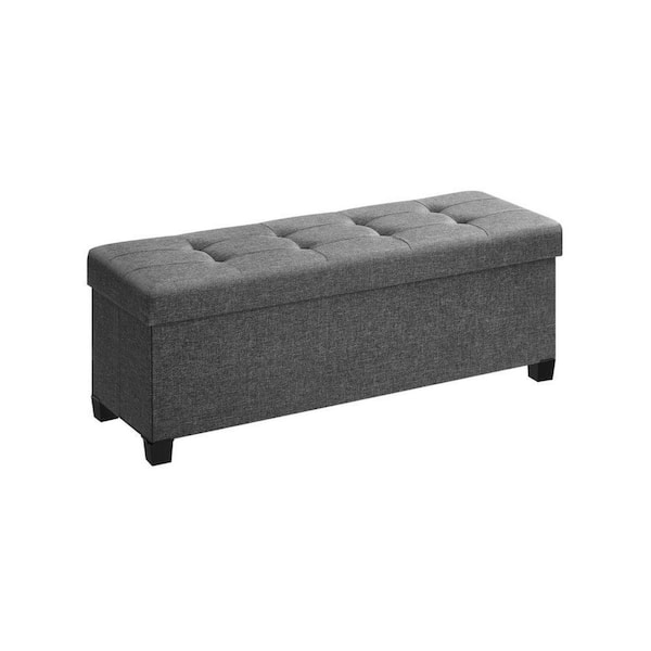 Benjara 43 in. Digi Gray Faux Leather Poly Linen Rectangular Folding Storage Ottoman
