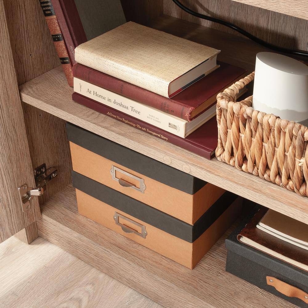 Brushed Oak and White Office Library Base with Adjustable Shelving
