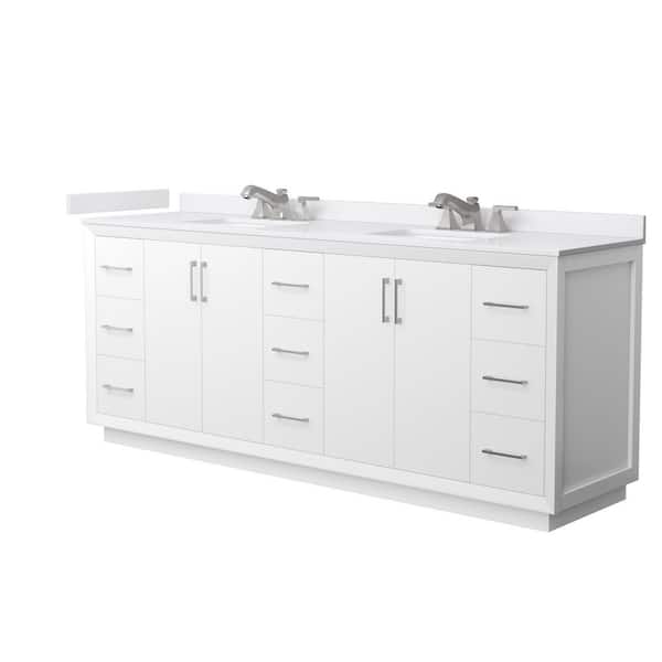 Strada 84 in. Double Freestanding White Bath Vanity with White Cultured Marble Top Assembled